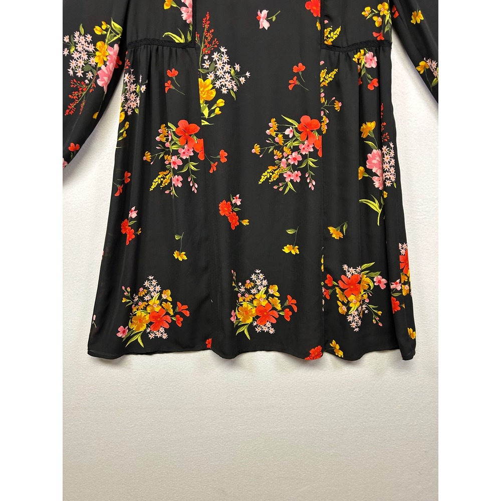 Boho Cottagecore Old Navy Women S Black Floral Lace Trim Long Sleeve Mini Dress - Picture 7 of 8
